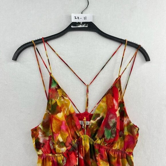 BB Dakota Maxi Dress Sz S Orange Floral Deep V-Neck Thin Strap A-Line High Waist - Picture 14 of 14